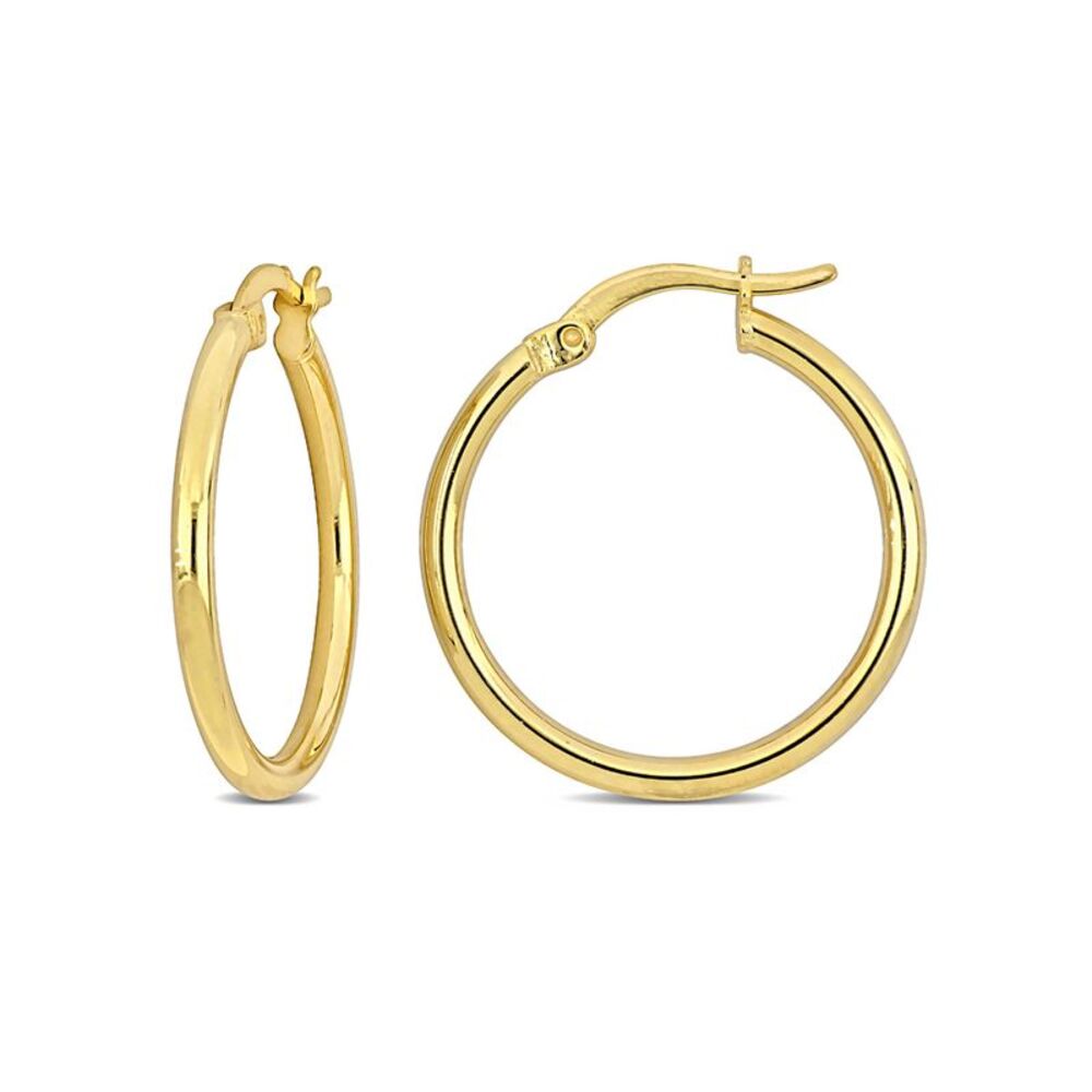 Yellow Plated Sterling Silver Polished Hoop Earrings (1 Inches)
